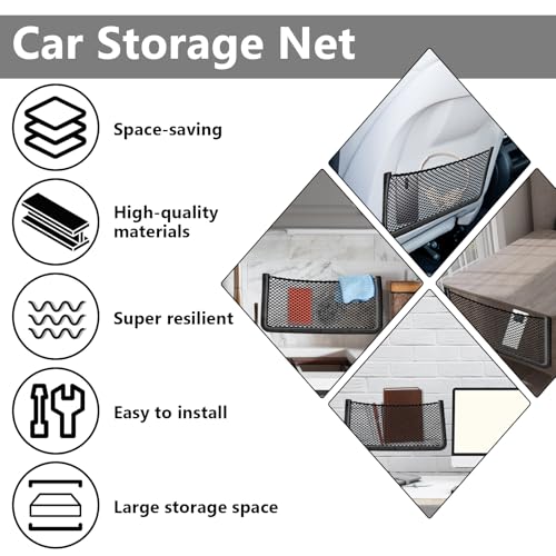2 PCS Car Net Pocket, ABS Plastic Frame Cargo Net Storage Car Pockets Phone Net, Cars Mesh Nets Pockets with Screws for Auto, RV, Boat, and Camper Storage Nets (15.7 x 7.9 Inch) - size: 15.7 x 7.9 Inch