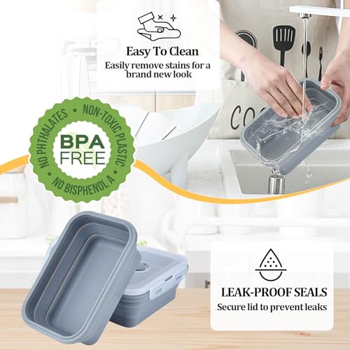 Collapsible Silicone Food Storage Container, Meal Prep Food Storage Containers with Lids, Lunch Containers Collapsible Bowls Sets for Microwave, Oven, Freezer and Dishwasher, BPA Free, Dark Blue - color: Dark Blue