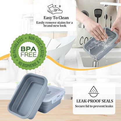 Collapsible Silicone Food Storage Container, Meal Prep Food Storage Containers with Lids, Lunch Containers Collapsible Bowls Sets for Microwave, Oven, Freezer and Dishwasher, BPA Free, Dark Blue - color: Dark Blue
