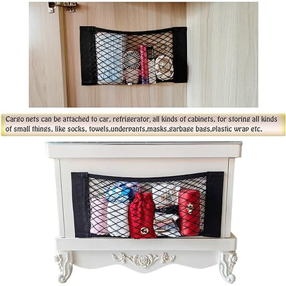 6 Pack Mesh Cargo Net Trunk Cargo Net Wall Sticker Organizer Pouch Bag Elastic Net with Tape Stickers for Car Trunk Storage Storage Holder for Kitchen Cabinet,Closet Organize - size: 6PCS (Different Sizes)