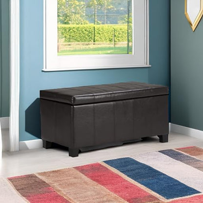 SIMPLIHOME Dover Storage Ottoman Bench - 36 inch Wide Upholstered Vegan Leather Rectangular Lift-Top Ottoman in Tanners Brown, Contemporary Bench for Living Room with Safety Hinges - color: Tanners Brown