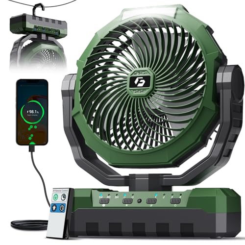 FRIZCOL 3-in-1 Camping Fan - Portable Fans Rechargeable - 48000mAh Battery Powered Fan with Light & Remote for Indoor, Outdoor, Tent, Travel, Fishing, Jobsite, Gifts for Men Dad Him - Green - color: Green, style: 48000mAh Internal