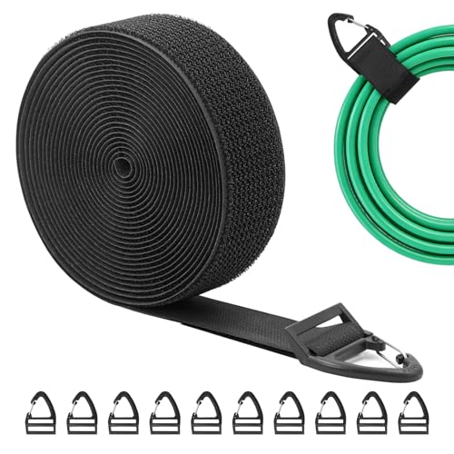 Heavy Duty Long Storage Straps, Adjustable Hook and Loop Straps with Carabiner Clips for Fastening and Hanging on wall for Extension Cords, Hoses, Cables, Ropes for Home, Garage or Workshop - size: 10Pack-16Ft