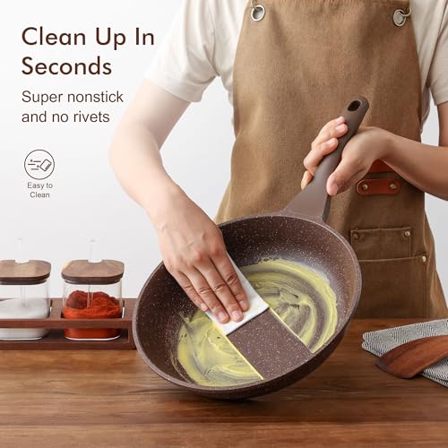 SENSARTE Nonstick Cookware Set 13-Piece, Healthy Pots and Pans Set Kitchen Cooking Set with Stay-Cool Handles, Silicone Utensils and Pot Protectors, PFOA Free - color: Toffee Brown
