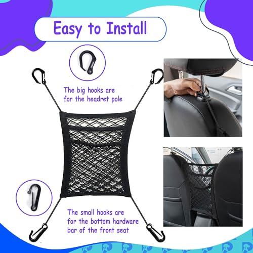 Dog Car Net Barrier Pet Barrier with Auto Safety Mesh Organizer - Stretchable Storage Bag - Universal Fit for Cars and SUVs - Easy Install Car Divider for Safe Driving with Children, Pets