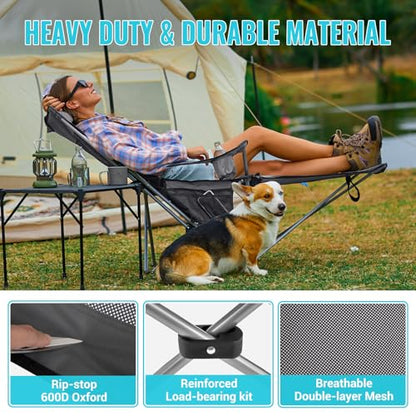 #WEJOY 2-in-1 Reclining Camping Chair with Footrest for Adults Folding Lounge Chair with Adjustable Backrest Lightweight Camping Chairs Heavy Duty Camp Chairs for Outdoor - color: Grey Black