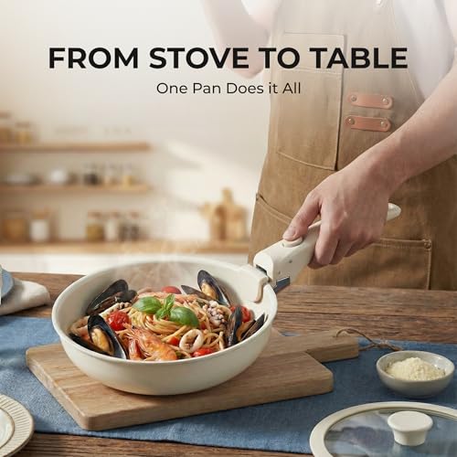 Sunhouse 5-Piece Ceramic Pots and Pans Set Non Stick, Nonstick Kitchen Cookware Sets, Non Toxic Pots and Pans Set Non Stick, PFAS PFOA & PTFE Free, Detachable Handle Pots and Pans, Camping RV Cookware