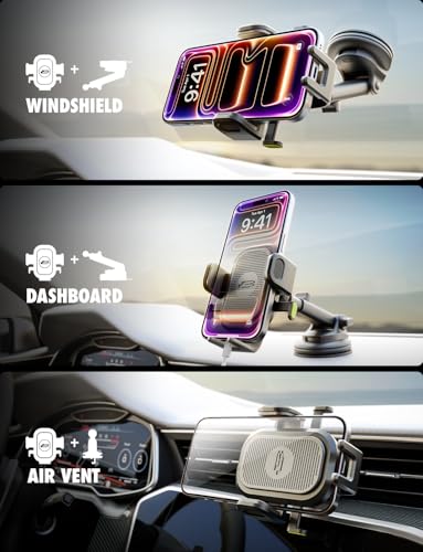 Bracketron Easy OneClick 3-in-1 Universal Car Phone Mount - Dashboard, Windshield & Air Vent Cell Phone Holder for Truck - Hands-Free Clamp, Heavy Duty Suction Cup, 360 Rotation Telescoping Arm - style: Dashboard & Windshield & Air Vent