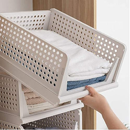 yazi Stackable Storage Bins,8 Pack Foldable Plastic Wardrobe Clothes Organizer Drawer Shelf Storage Basket Container Plastic Drawer Organizer Shelf Baskets Folding Containers Bins Cubes - size: 8L