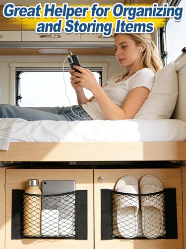 Bigmeta 4PCS RV Cargo Storage Mesh Net, Elastic Stretchable Netting Pocket with 8 Adhesive Strip Wall Sticker for SUV, Truck(15.4 x 9.4 Inch) - size: 4