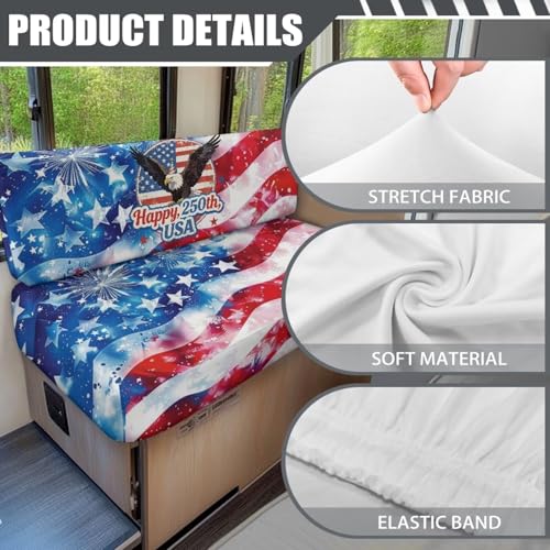 USA 250th Anniversary RV Dinette Cushions Covers for Travel, American Flag RV Dinette Booth Set Stretch Sofa Seat Slipcovers - color: 250th Anniversary American Flag