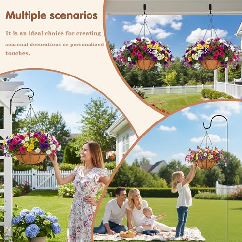 14 inch Metal Hanging Baskets For Plants Outdoor 4 Pack Round Metal Wire Hanging Basket Planter with Coco Fiber Liners Chain Round Wire Plant Holder for Garden, Patio, Deck, Porch Plants Flower Potss - size: 14 Inch, style: Flower Border