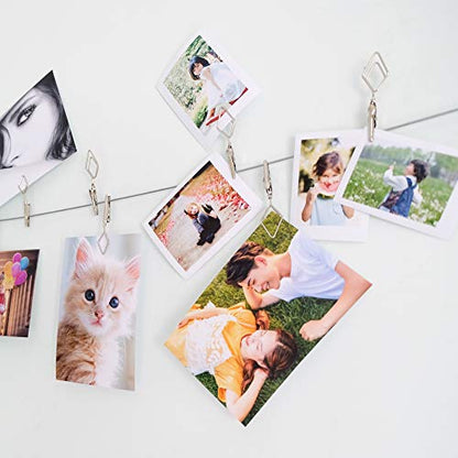 TFu Multi-Purpose Steel Wall Hanging Photo Display Cable Wire Rod with 12 Adjustable Clips for Hanging Photos Notes Postcard and Artworks (Rhombus) - size: Rhombus
