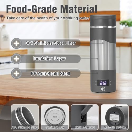 Travel Electric Kettle Portable Mini Kettle,Small Hot Water Boiler with 4 Temperature Settings,304 Stainless Steel,Fast Boiling Water with Auto Shut-Off and Boil Dry Protection,400ml (Grey, 400ml) - color: Grey