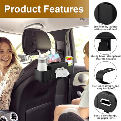 Back Seat Car Organizer, Multifunctional Car Seat Back Storage Box with Hook Tissue Box Cup Holder can Hold Phone Drinks Handbag fits Most Vehicles(COLOR:Black)