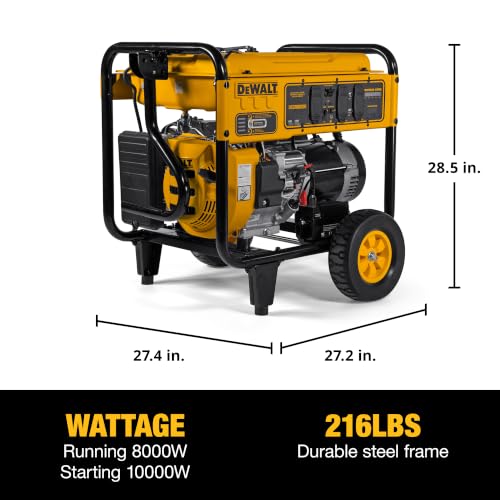 DeWalt 10,000 Starting Watt Portable Gas Generator, Electric Start with Battery, 420cc Engine, Smart Runtime Wattage Meters, CO Protect, Idle Control, Home Backup Emergency Jobsite Power, 49 State - style: 10,000 Starting Watts