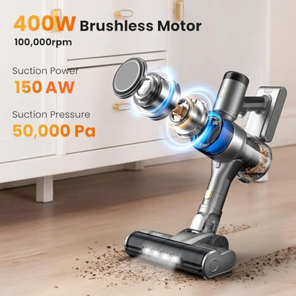 Dzaki S9X Vacuum Cleaners for Home,400W 50KPa Cordless Stick Vacuum Cleaner,Up to 55 Mins Runtime,Smart Induction Auto-Adjustment,Rechargeable Battery Vacuum Cordless for Carpet Floor Pet Hair