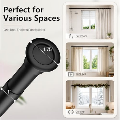 Tension Curtain Rod by EZFurni, 35 to 76 Inches, Spring Loaded Curtain Rods No Drilling, Renter Friendly Tension Rod for Closet, Window, Bathroom, Anti-slip, Screwless, Black - color: Black, size: 35-76 Inches