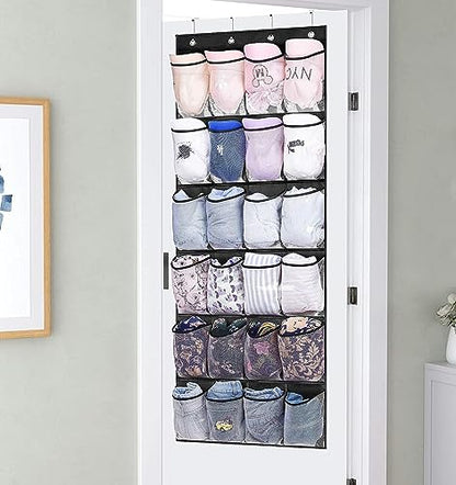 MISSLO Over The Door Organizer 24 Large Mesh Shoe Storage Pockets, Black