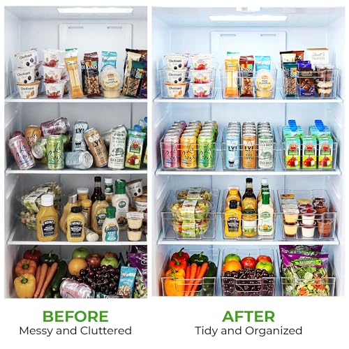 Zulay Kitchen 4 Pack Refrigerator Organizer Bins – Large Clear Fridge Storage Containers with Built-In Handles & Non-Slip Feet - Ideal Fridge Organizers, Kitchen Cabinets, Pantry Organization - size: L 14.75" x W 6.75"