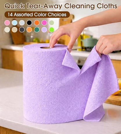 KitchLife Microfiber Cleaning Cloth Roll, 100 Pack - Tear-Away Microfiber Paper Towels, Lint-Free, Reusable, Washable for Kitchen, Car, Dishes, and Sensitive Surfaces (Light Purple) - color: Light Purple, size: 100 Pack