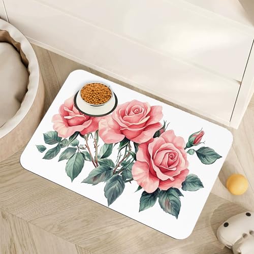 Pink Rose Pet Feeding Mat,Vintage Absorbent Quick-Dry Cat Dog Food and Water Bowl Mats,Non-Slip Rubber Backing Mat,Cat Dog Accessories Supplies 12"x20" - color: Pink Rose Vintage, size: 12"×20"