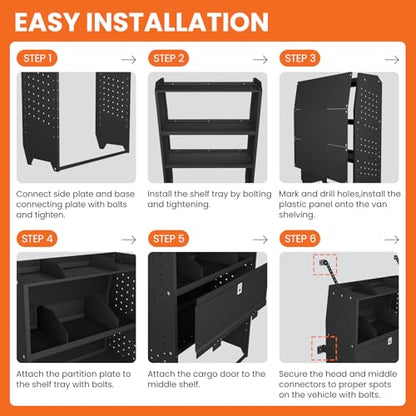 Adjustable Cargo Van Shelving with Lockable Door and Hooks, Heavy Duty Steel Storage 52" W x 46" H x 13" D, Fits Transit, ProMaster, Chevy Express, GMC Savana, Sprinter, Low/Mid/High Roof - size: 52" W x 46" H x 13" D