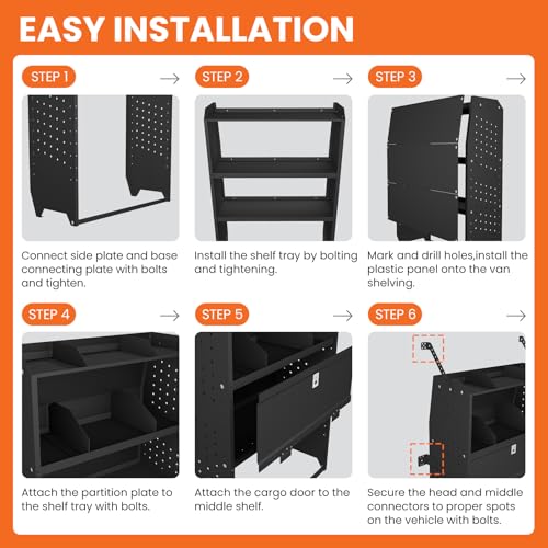Adjustable Cargo Van Shelving with Lockable Door and Hooks, Heavy Duty Steel Storage 42" W x 46" H x 13" D, Fits Transit, ProMaster, Chevy Express, GMC Savana, Sprinter, Low/Mid/High Roof - size: 42" W x 46" H x 13" D