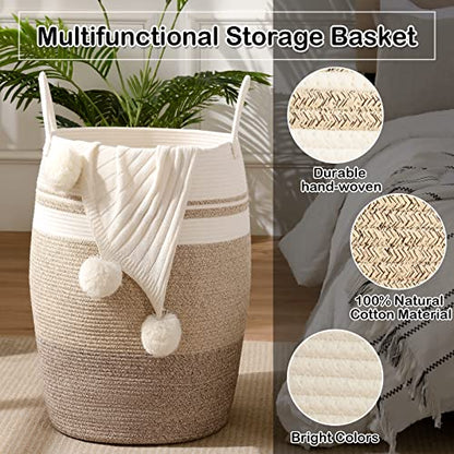 OIAHOMY Laundry Hamper Woven Rope Large Clothes Hamper 25.6" Height Tall Laundry Basket with Extended Handles for Storage Clothes Toys in Bedroom, Bathroom, Foldable (Gradient Yellow) - color: Gradient Yellow