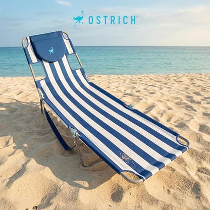 Ostrich Beach Lounge Chair, Folding & Reclining Outdoor Chaise Lounger, Blue/White Striped - Portable Adjustable Recliner Chair for Lawn, Pool, Patio, Garden, and Yard - color: Striped, style: Standard Chaise