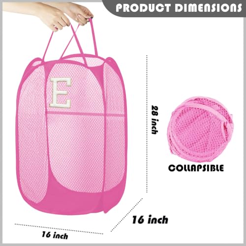 Collapsible Pop Up Laundry Hamper, Extra Large with Removable Initial Letter E, Mesh Foldable Laundry Basket, 28" x 16" x 16" (Pink) - color: 1P PinkE