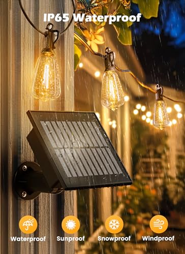 Brightown 75FT Solar String Lights Outdoor Waterproof with Remote, 35+1 LED Shatterproof Bulbs, Dimmable & Timable, 3 Light Modes - Commercial Grade Patio Lights for Garden Backyard Party Decor - size: 75FT(35 Sockets)