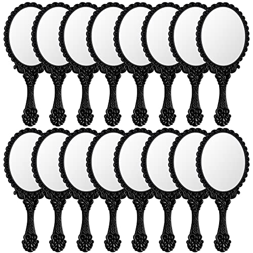 Yalikop 16 Pcs Vintage Handheld Mirror with Handle Small Cute 3.11" x 7.09"Embossed Princess Handheld Mirror for Women Gifts Princess Party Favors Travel Makeup Supplies(Black) - color: Black