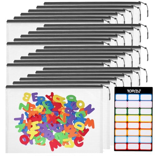 YOPCDJ 24pcs Mesh Zipper Pouch Bags, A5 9.4 x 6.9 Inches Reusable Zipper Bags Puzzle Storage Organizer Black Multipurpose for Travel Board Games Toys Office Supplies and Classroom Organization - color: Black, size: A5