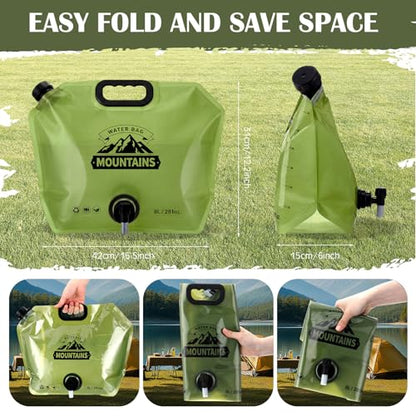 LemonRoad 8 Pack Collapsible Water Container 2.1 Gallon 8L Foldable Water Storage Bag with Spigot, Sturdy Leakproof Jug for Camping, Hiking, Emergency (Green) - color: Green