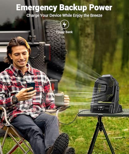 KopBeau Portable Camping Fan with Lights, 20000mAh Rechargeable Battery Operated Fan, Battery Powered Outdoor Beach Tent with 3 Speeds & Hook, Personal USB Table for Camping Accessories Black - size: Medium