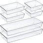Criusia 6 Pcs Large Size Clear Drawer Organizer Set, Acrylic Non Slip Non Cracking Kitchen Drawer Storage Tray Divider, Multifunctional Storage for Cosmetics, Bathroom, Tools, Kitchen and Office - size: 6 PACK