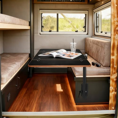 Caravan Folding Table Kit 595x580mm, Swivel Arm Leg System, Space Saving Black Folding Plywood Top for Motorhome, Camper Van Conversion, RV, Boat Interior (Black Table Leg) - color: Black Table Leg