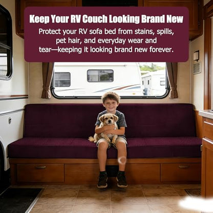 2 Piece RV Couch Covers for Sofa Bed, Stretch Elastic Camper Slipcover for RV Jackknife Sofa Bed, Washable Anti-Slip Furniture Protector, Pet Friendly & Wrinkle Free(Burgundy) - color: Burgundy