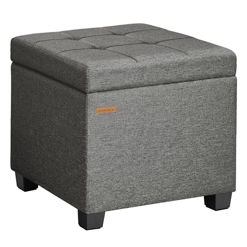 SONGMICS Square Storage Ottoman, Foot Stool Footrest with Legs, Ottoman Cube with Hinged Lid, for Living Room, Bedroom, 16.9 x 16.9 x 18.1 Inches, Linen-Look Fabric, Slate Gray ULOM509GN01 - color: Slate Gray, size: 16.9"D x 16.9"W x 18.1"H, style: Classi