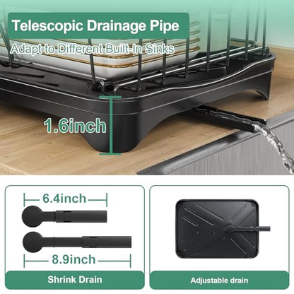 Dish Drying Rack, 2-Tier Large Dish Drying Rack for Kitchen Counter – Space Saving Dish Drainer Organizer with Utensil Holder and Cutlery Tray, Black - color: 2-tier - Black