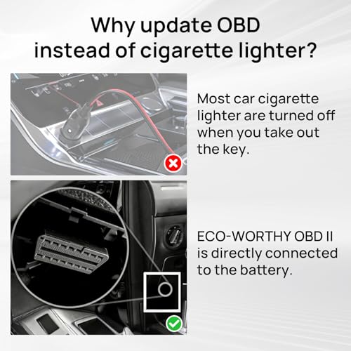 ECO-WORTHY Upgraded OBDII 10W Solar Battery Trickle Charger Maintainer-12V Waterproof Solar Panel Trickle Charger Kit with Portable Stand for Car Truck Boat Mower RV Trailer ATV Marine Battery - size: 10W