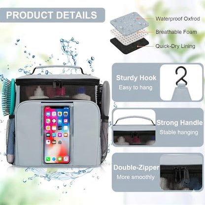BAIMAY Dorm Room Essentials for Guys, Quick Dry Mesh Shower Caddy, Travel Toiletry Bag for Men and Women-Grey - color: Grey
