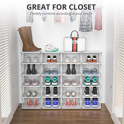 ZOINLIY Stackable Shoe Organizer for Closet, Small Shoe Rack for Entryway, Bedroom, Dorm Rooms, Free Standing Shoe Shelf, Plastic Shoe Cubby for Small Space, Grey Space Saver Shoe Holder - size: 4 Tiers, 2 Columns