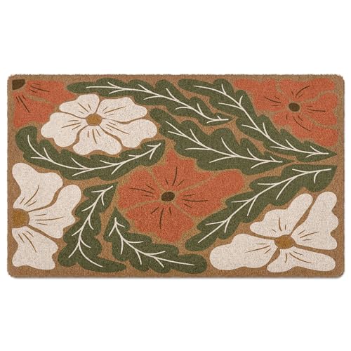 Boho Abstract Floral Door Mat Doormat, Abstract Minimalist Flower Welcome Front Door Mat Indoor Outdoor Entrance, Boho Artificial Coir Doormats Rugs for Porch Entryway Home Decor 30x17in - color: Multi Color