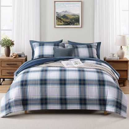 MaiRêve Queen Size Plaid Comforter Set Blue White, Classic 7 Pieces Farmhouse Bedding Set, All Season Lightweight Bed in A Bag with Sheets, Pillowcases & Shams - color: Blue White, size: Queen