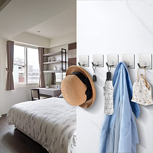 NearMoon Adhesive Hooks- Heavy Duty Bath Wall Hooks Waterproof Stainless Steel Towel Hangers Stick on Wall Clothes Holders for Bathroom Kitchen Home, 5 Pack (Brushed Nickel) - color: Brushed Nickel