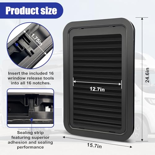 806621 Complete RV Entry Door Window Kit with Low-Profile Shade 12'' W x 21'' H Black, Compatible with Lippert RV Doors