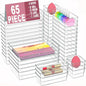 Manalete Drawer Organizers Set of 65, 4 Sizes Clear Plastic Drawer Organizers and Storage Bins for Kitchen, Bathroom, Office, Dresser Desk Drawer Organizer Tray for Jewelry, Makeup, Junk, Gadgets - size: 65Pack(0-0-5-10-22-28)