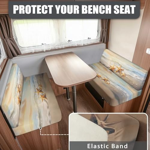 RV Dinette Cushion Covers, Beach Sea Starfish Camper Couch Cover for RV Camper Car Bench Stretchable RV Dinette Seat Covers, Elastic Camper Cushion Slipcovers - color: Beach Sea Starfish
